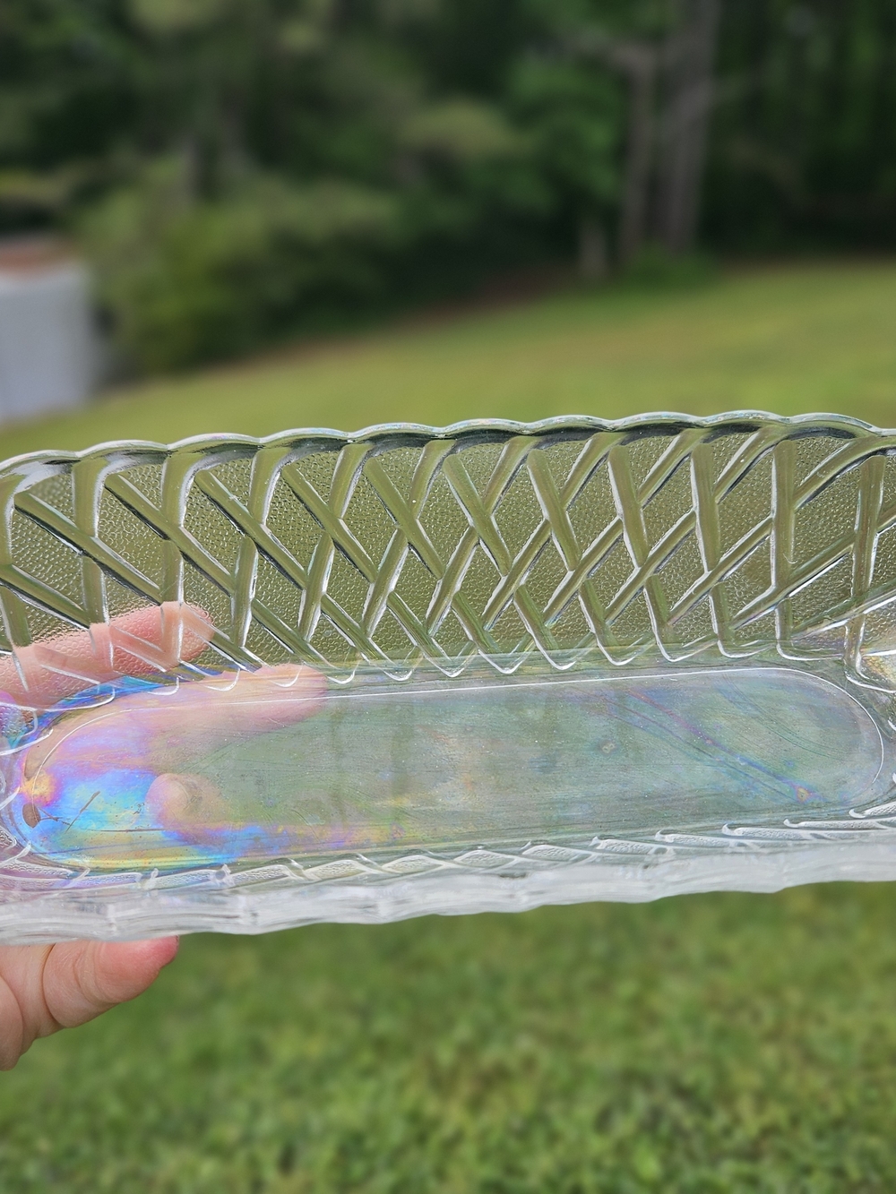 Vintage Indiana Glass Iridescent Clear Glass Candy Dish